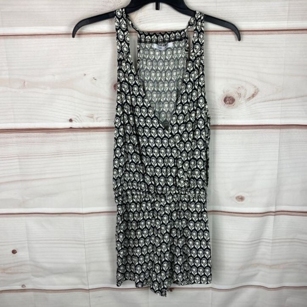 Gab & Kate Romper Womens S Black Ivory Geometric Faux Wrap Sleeveless V-Neck